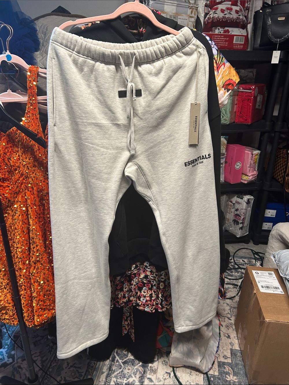 ESSENTIALS Kids Light Gray Sweatpants with Drawstring Waist